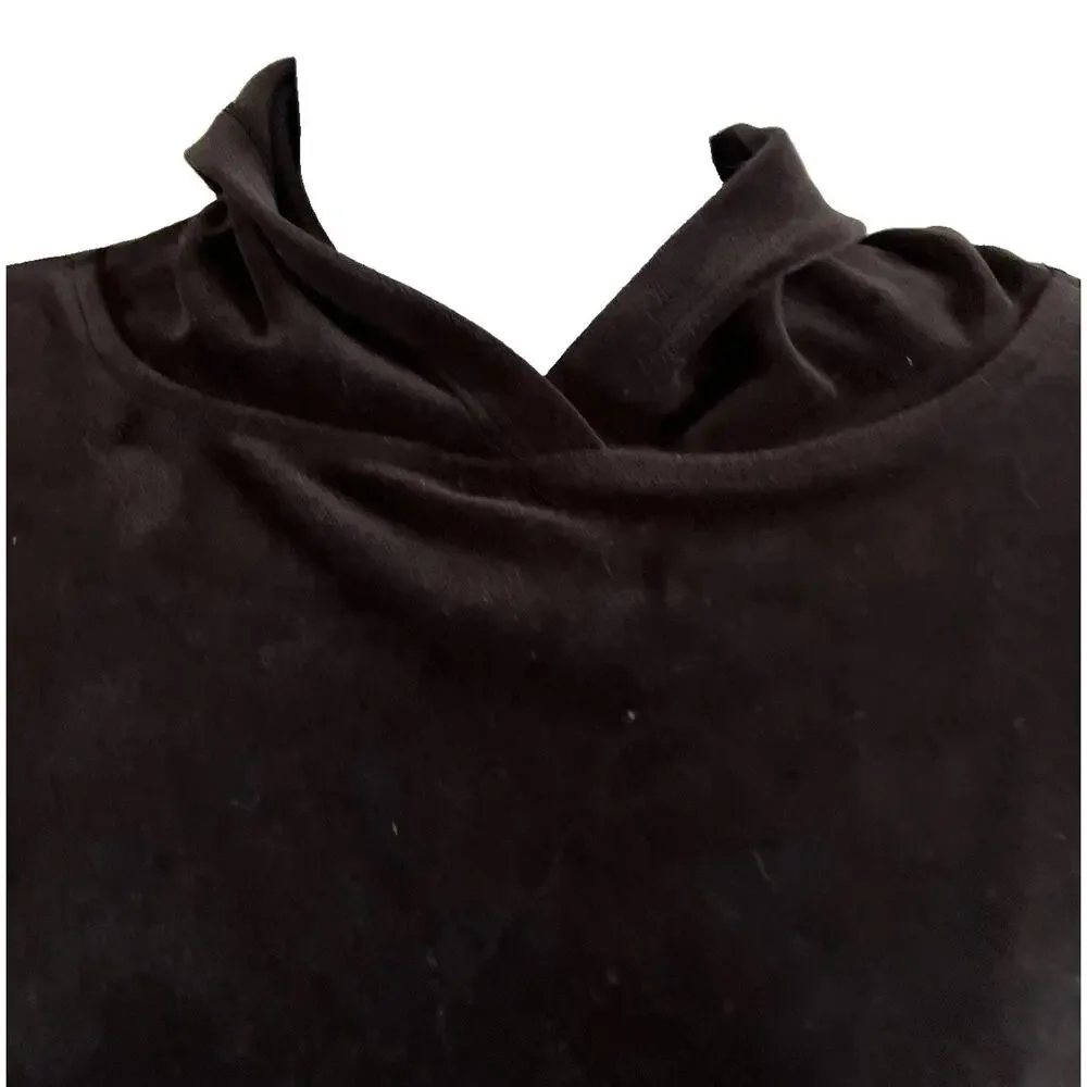 Justice Girls Size 12 Velour Crop Hoodie Long Sleeve Pullover Black